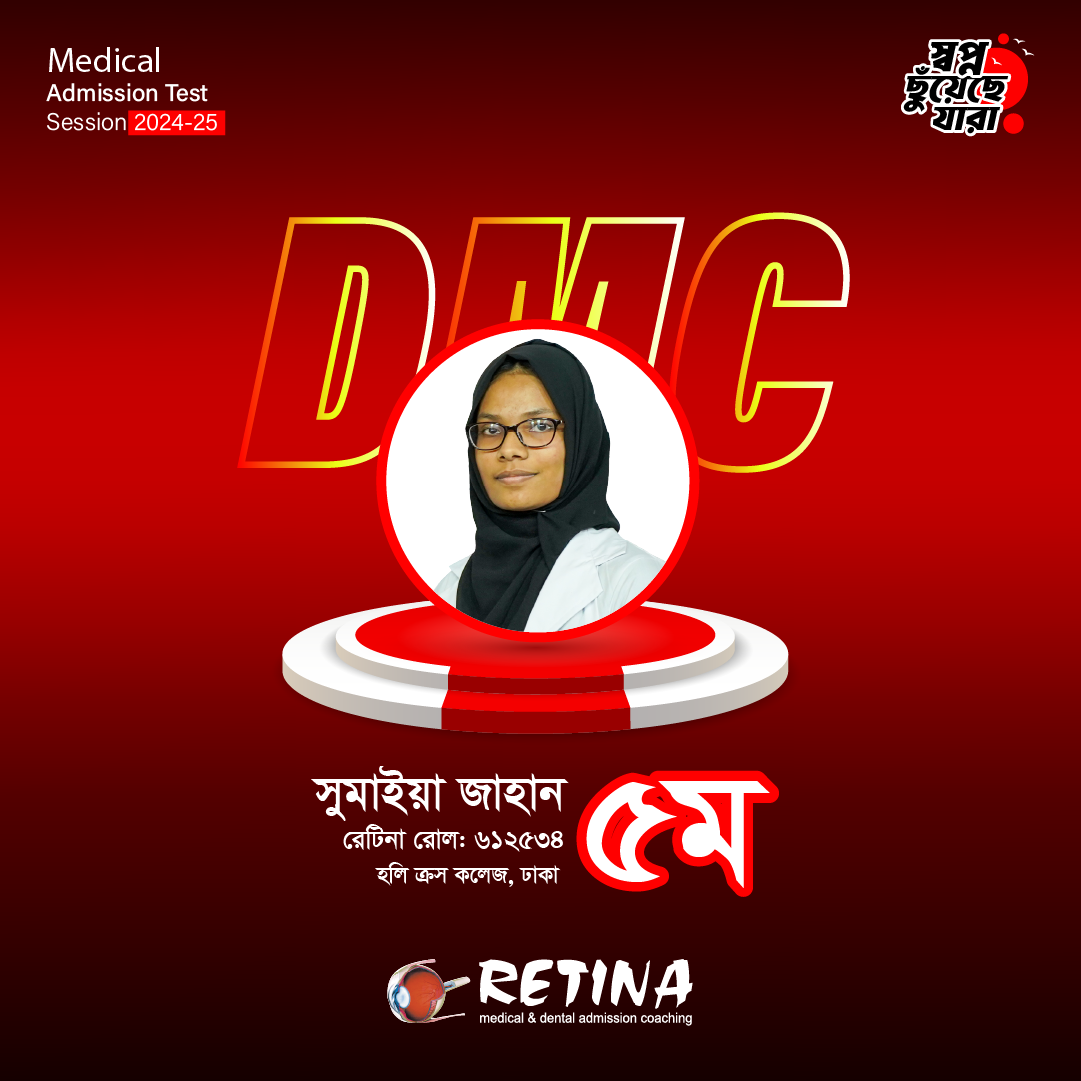 ২০২৩-২৪  সেশনের মেডিকেল ভর্তি পরীক্ষায় জাতীয় মেধায় ৫ম, সুমাইয়া জাহান